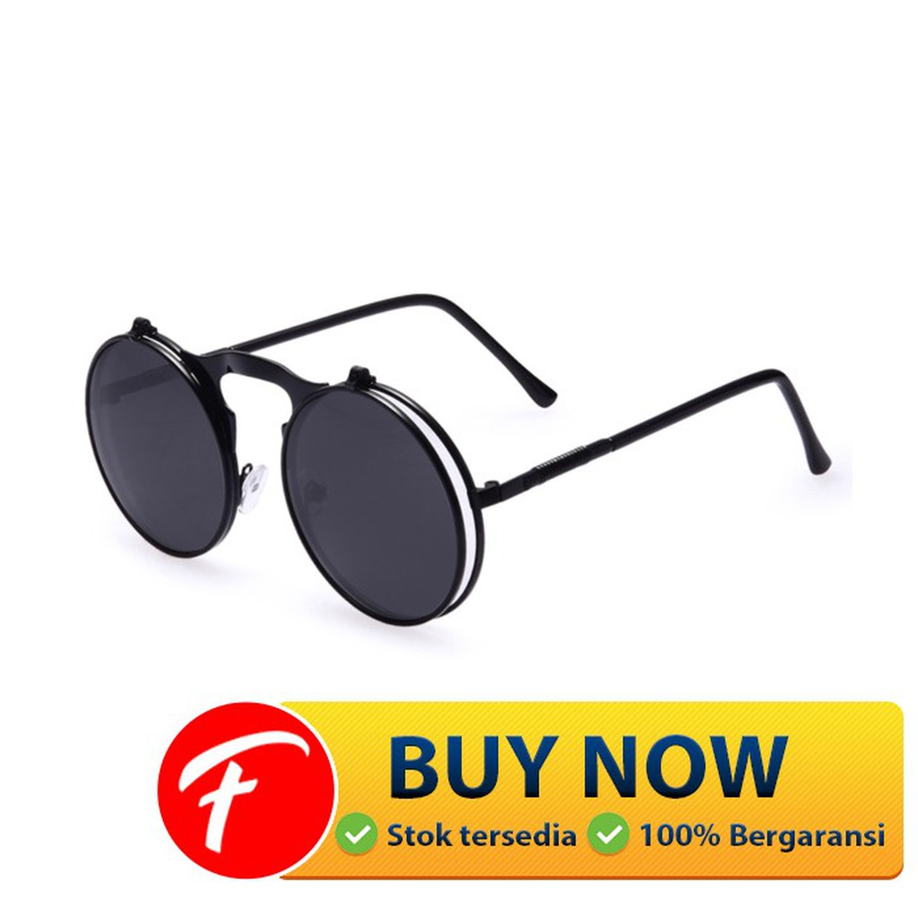 GS8 AOFLY Kacamata Hitam Round Vintage Steampunk Sunglasses Black/Black