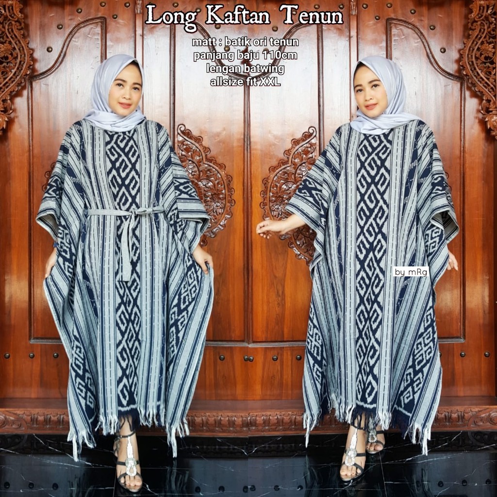 Dress Tnun Murah Long Kaftan Tenun White Batiksolotuman 165.000