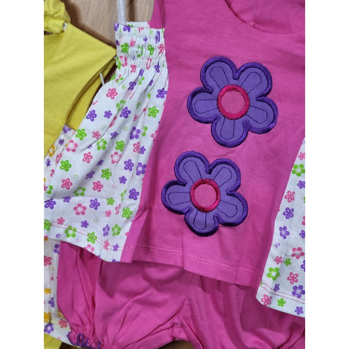 Setelan Jumpsuit Bandana 0-12M Setelan Bunga Jumpsuit Bandana Bayi Set Bayi Fashion Murah Katun AM CBKS