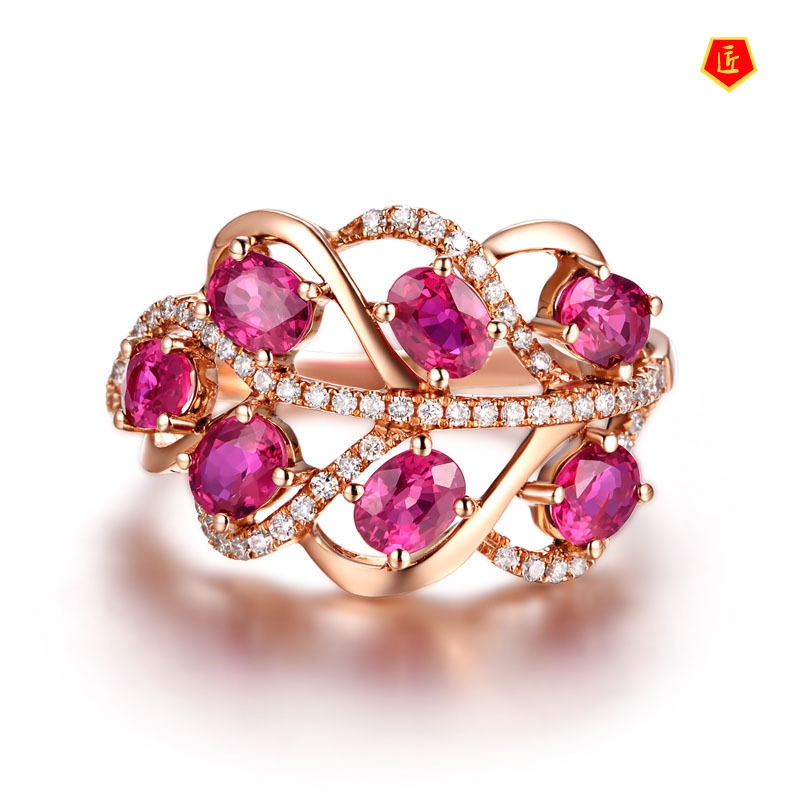 [Ready Stock]Elegant Personality Rose Gold Ruby Leaf Ring