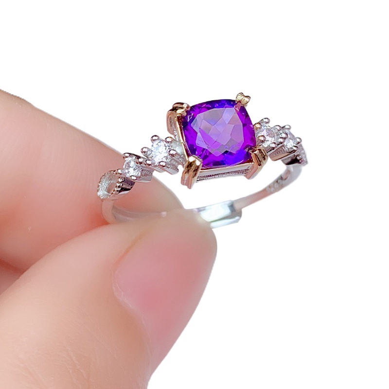 Natural Purple Gemstone Amethyst Ring Female Simple Creativity 925 Sterling Silver Wedding Thin Rings Fine Jewelry For Women