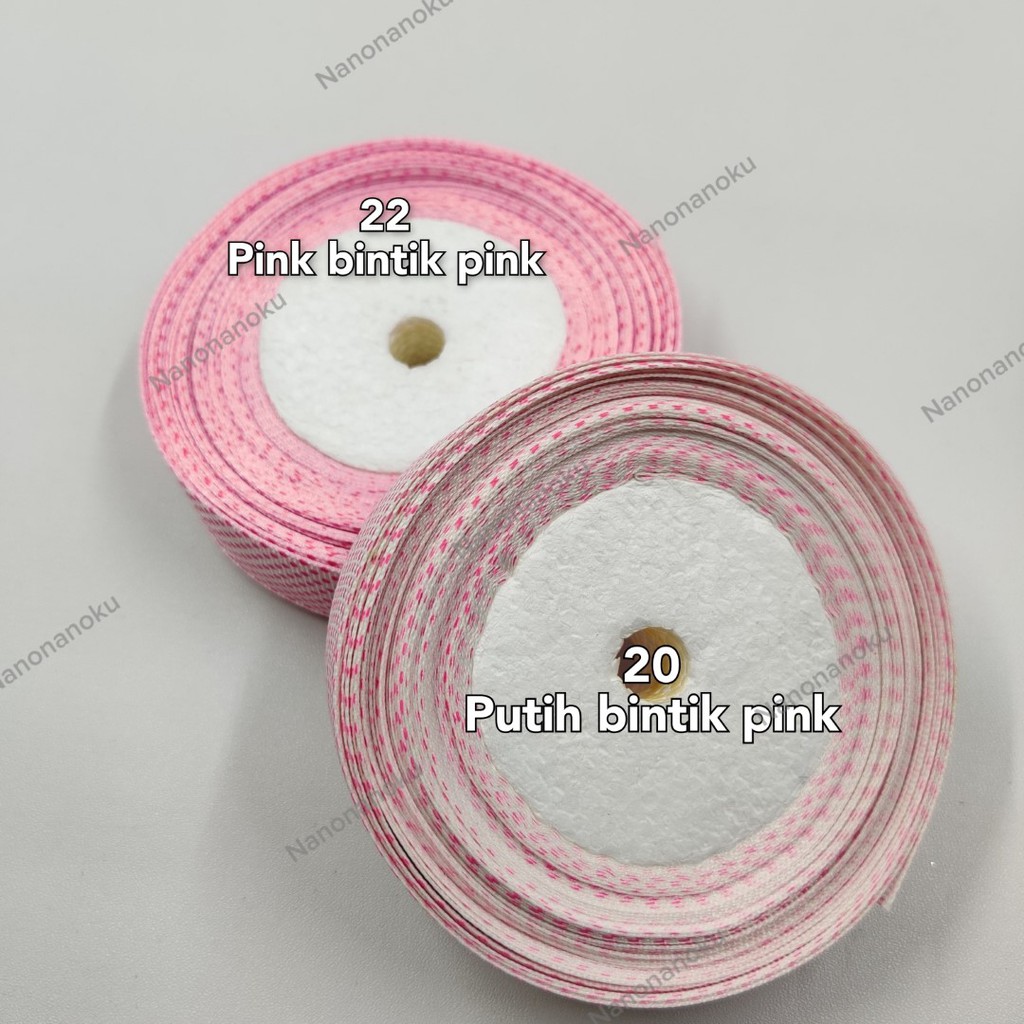 Pita Grossgrain Polkadot 1 inch /Onde 2,5 cm Salur Per Rol/Gulung Hampers Souvenir Kado