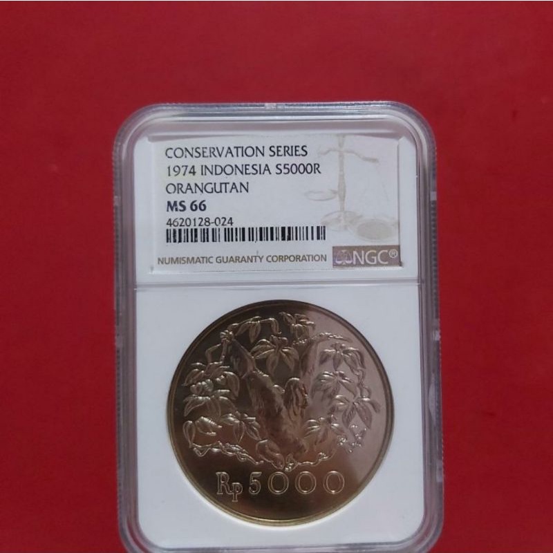 Uang Koin Kuno 5000 Rupiah Org. Utan Tahun 1974 NGC MS 66