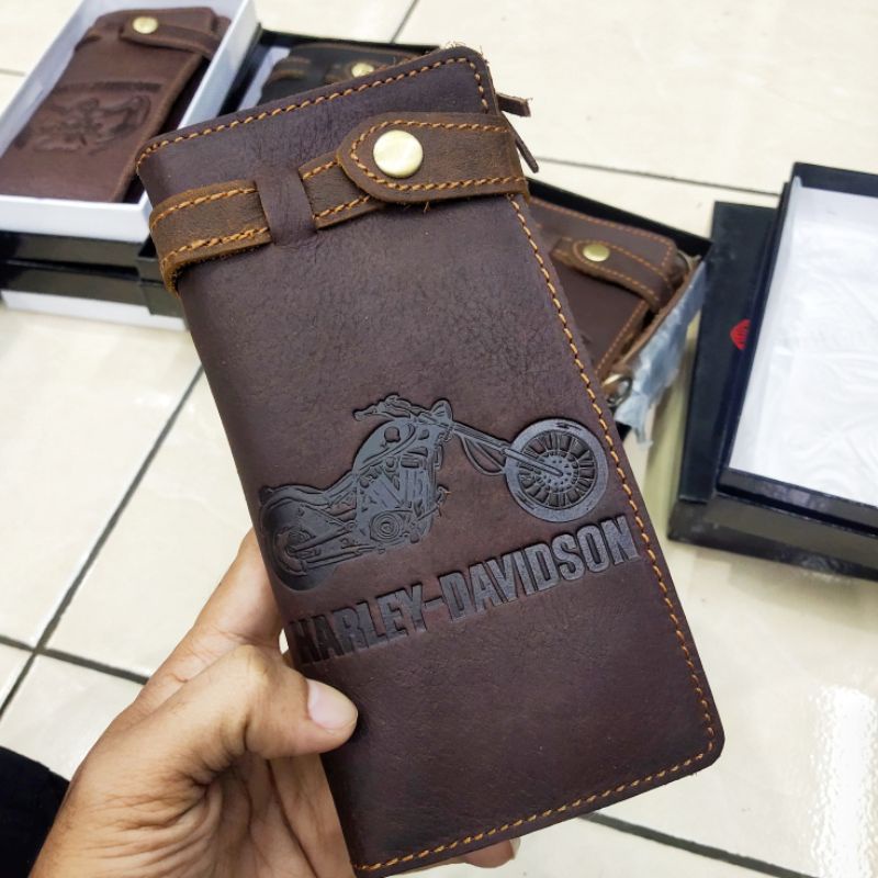 Dompet kulit pria dompet panjang Harley-Davidson kulit asli import- dompet biker hd original leather