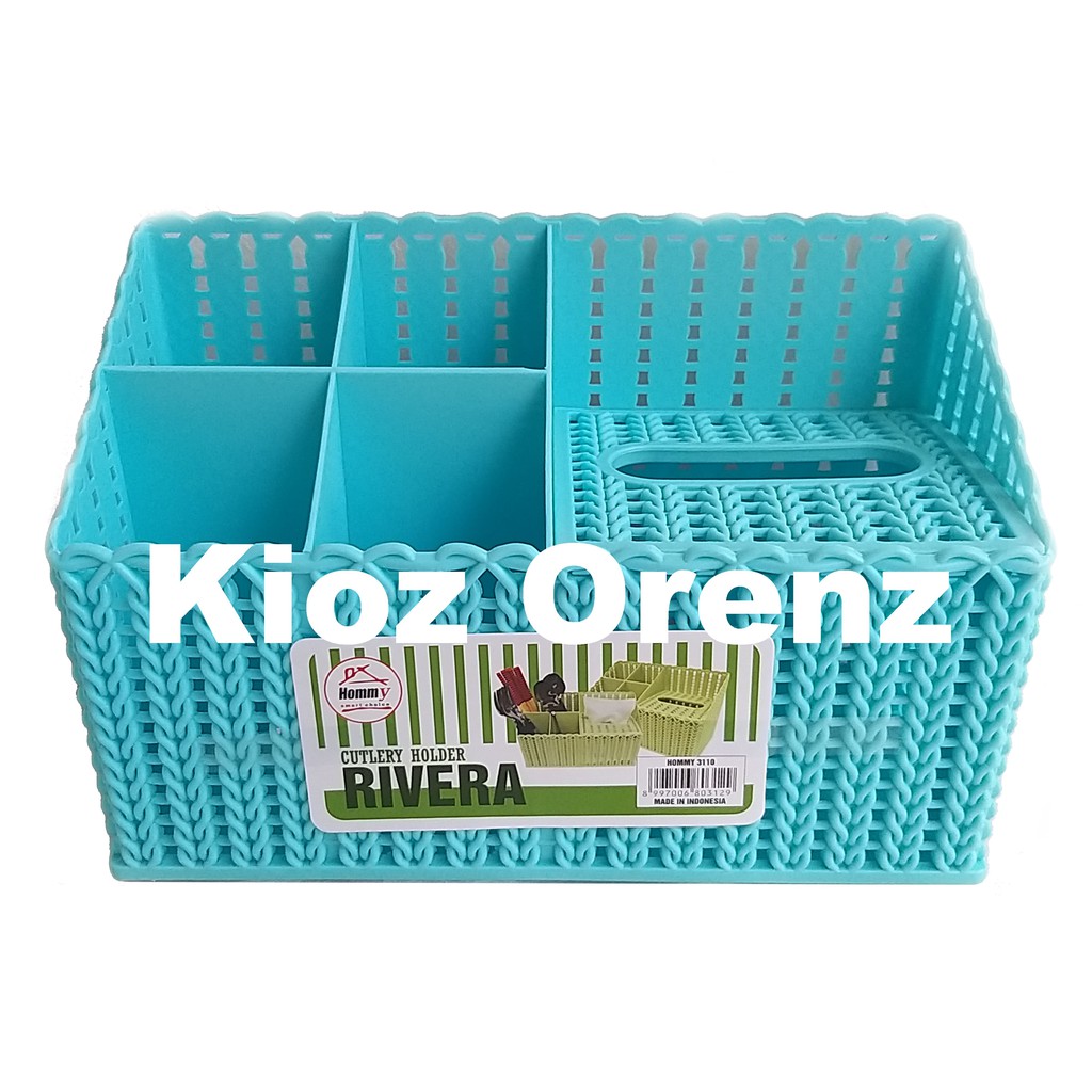 Tempat Sendok + Tissue Hommy Rivera Tempat Kosmetik Rivera Cutlery Holder Anyaman Plastik