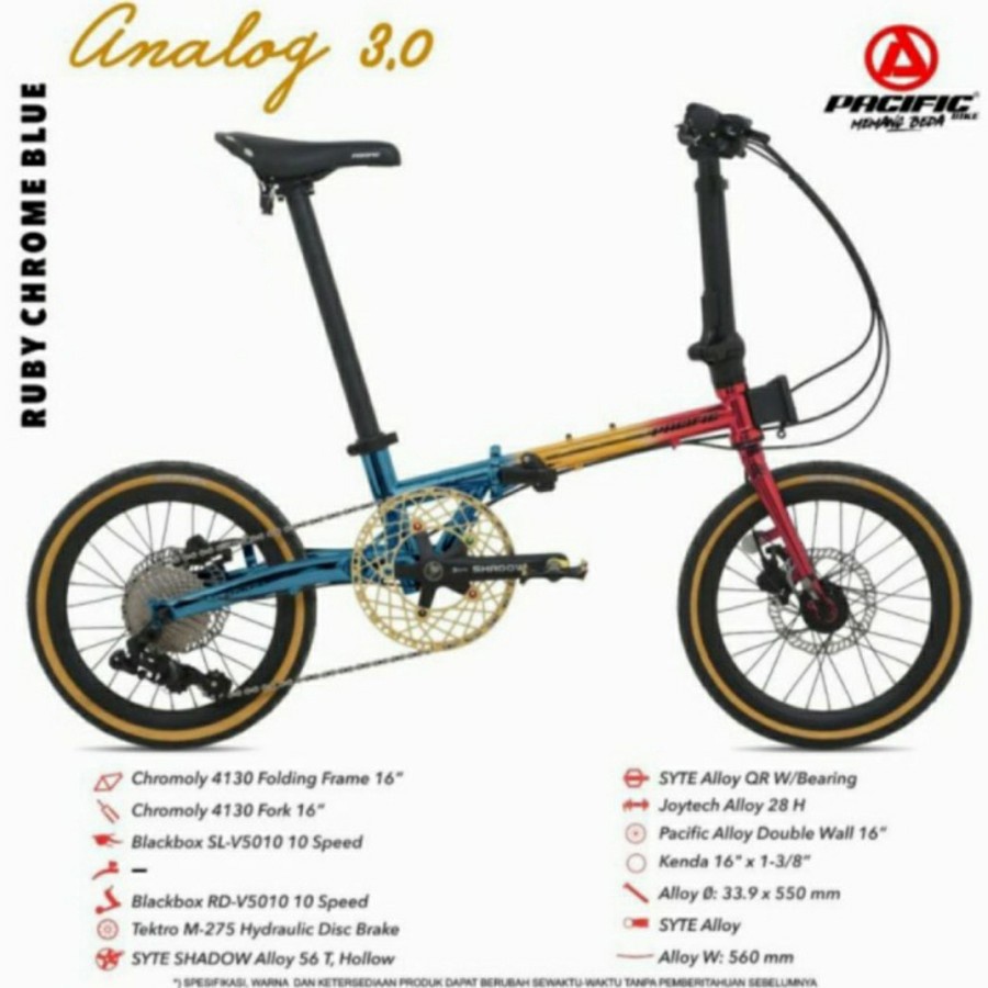 Sepeda Lipat Pacific CHROMOLY ANALOG 3.0 1x10SP 16 Inch Garansi SNI-3