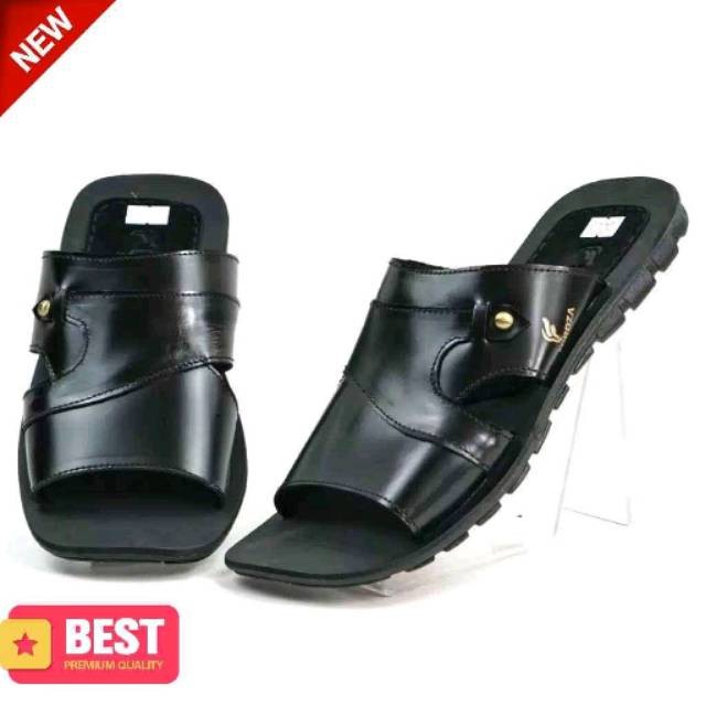 Sendal Pria Casual Slop Kulit Asli Asli Sadal Cowok Kulit Asli