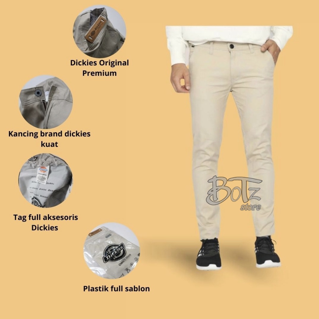 BOTZ Celana Panjang Chino Pria Selvedge Regular Fit (28-45) Chino Long Pants Black Dark Grey Army Mocca Cream Regular Fit