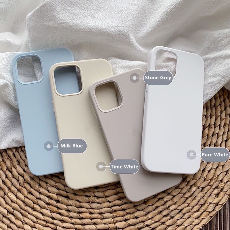 Case Bahan Silikon Cair Warna Putih Untuk iPhone 13 14 PRO Max 13 11 PRO Max 12 11 SE XS Max XR 78 Plus