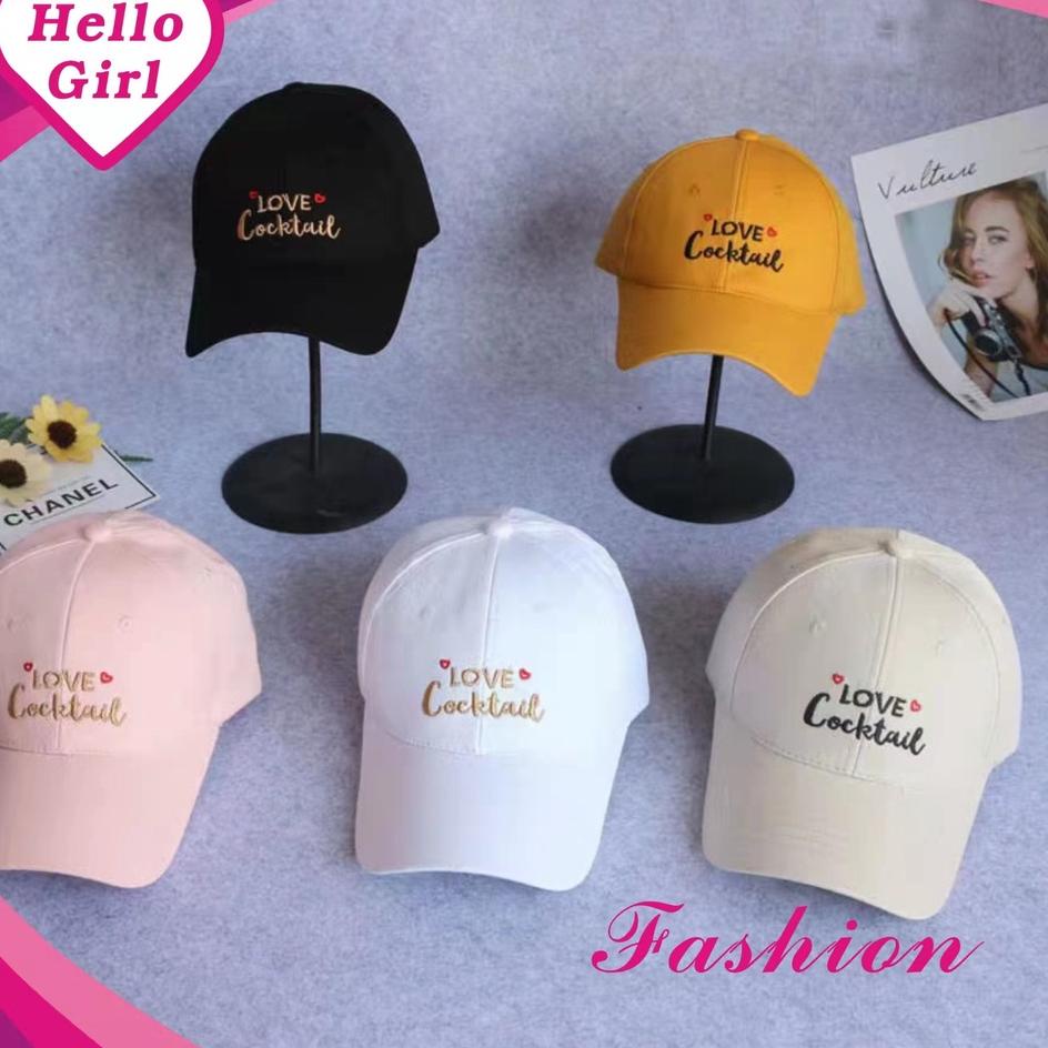 Update Terbatas (Hello Girl)MZ14 Topi Baseball Wanita Import Motif Love Cocktail .