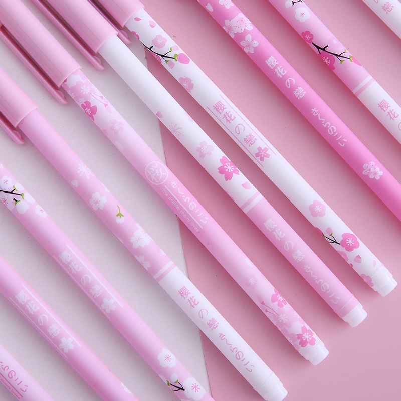 5pcs Pink Cherry Blossom Series Gel Pen Full Syringe 0.5 Gel Pen Exam Office Supplies