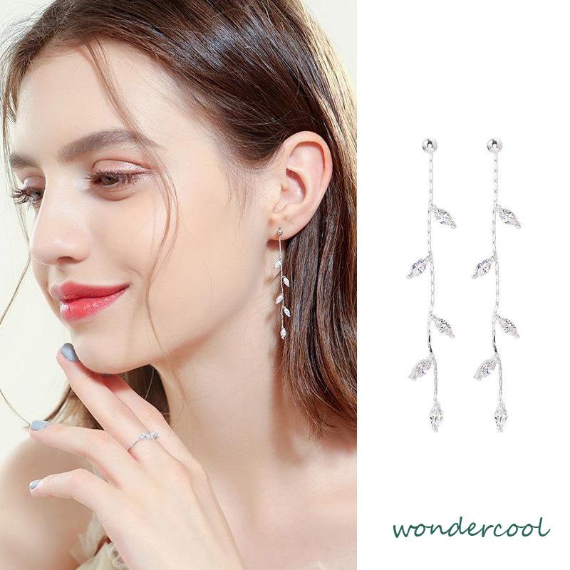 S925 Silver Willow Earrings Wanita Temperamen Anting Rumbai Panjang Sederhana-Won