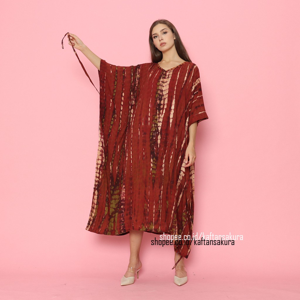 KAFTAN DRESS TIE DYE WARNA MERAH ELEGANT TERBARU ORIGINAL BALI RAYON PREMIUM BY KAFTANSAKURA 2021