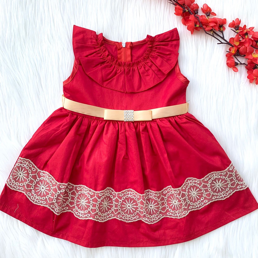 Baju dress pesta lucu merah bestseller anak bayi cewek perempuan murah -cas