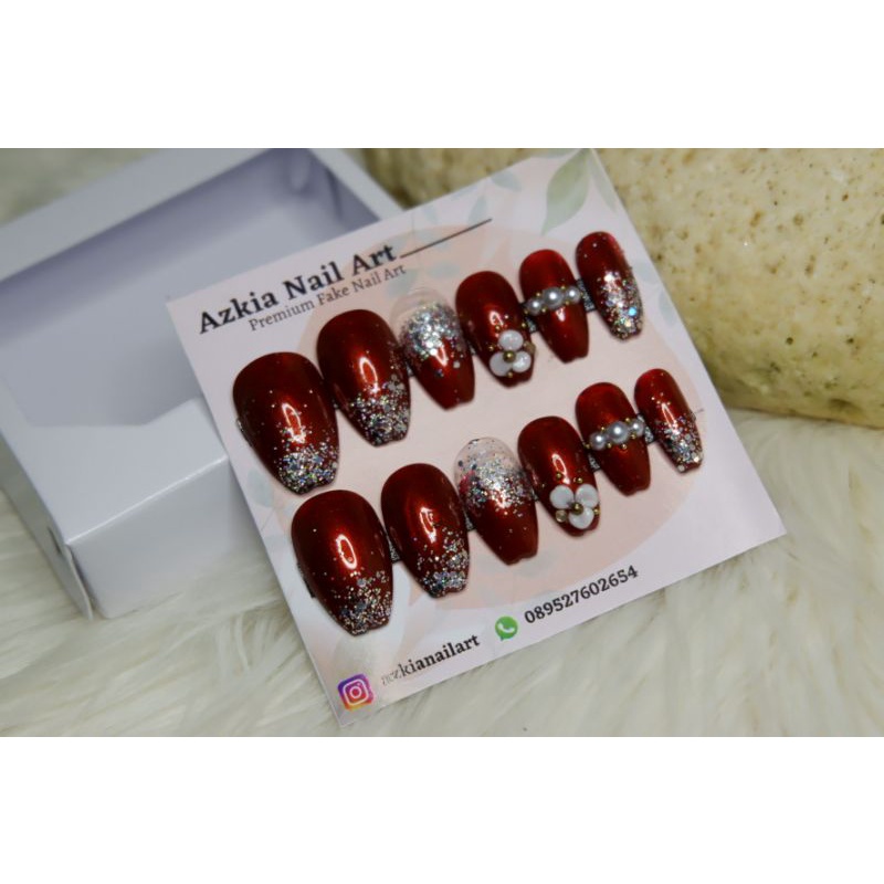 TERMURAH KUKU PALSU/ nail art wedding merah marun