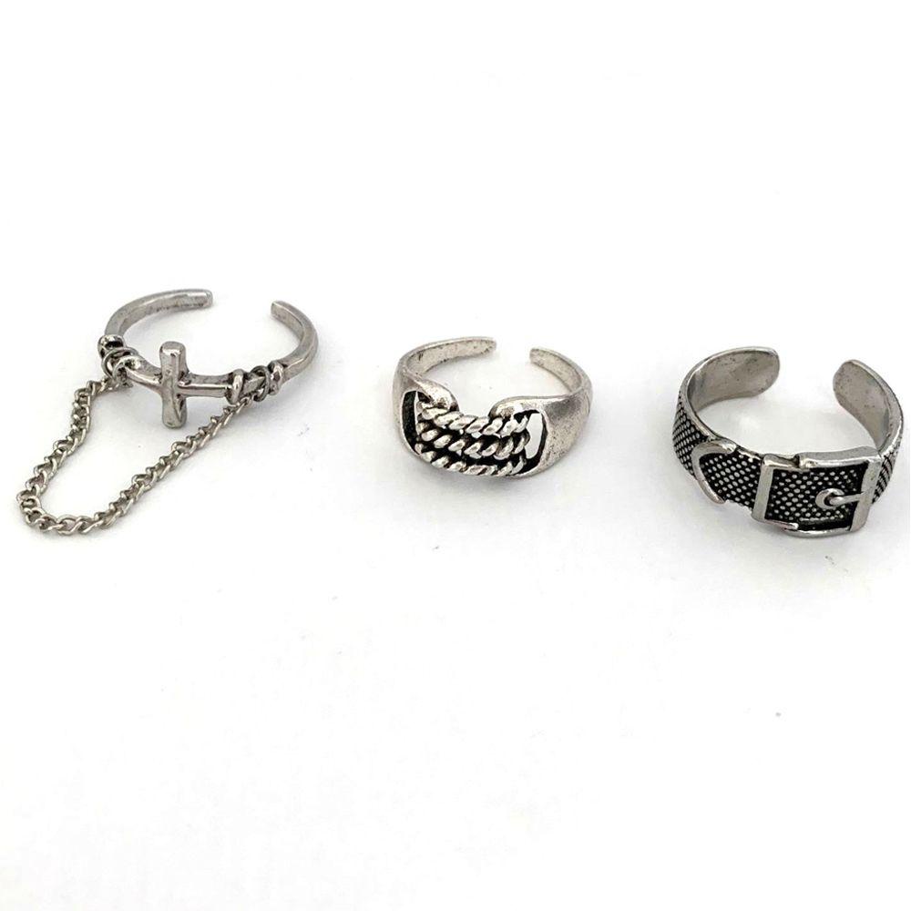 Cincin Silang Rantai LILY Pesta Antik Perak Gothic Simple Adjustable