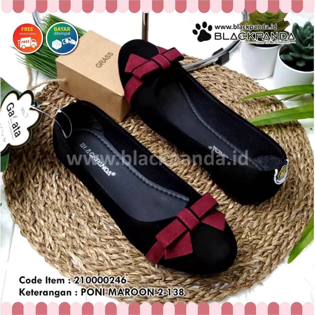 Blackpanda Flat Shoes / Sepatu Black Panda / Sepatu Wanita / Flatshoes Wanita / Black Panda Poni Marun