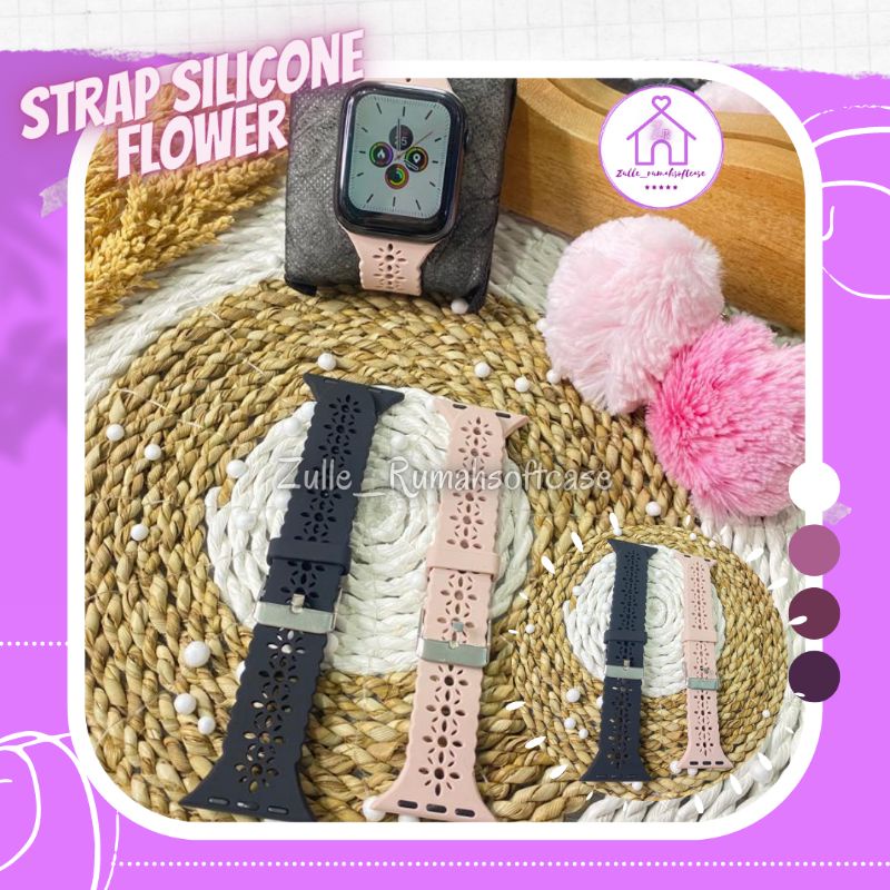 STRAP SILICONE FLOWER SMARTWATCH IWO IWATCH JAM TANGAN