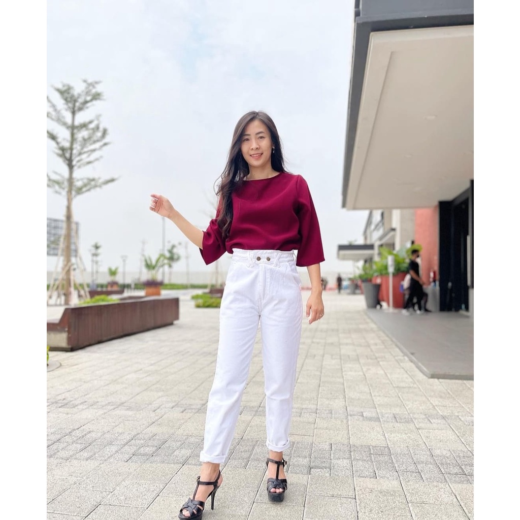 celana boyfriend jeans wanita model korea style - boyfriend jeans wanita-celana boyfriend premium