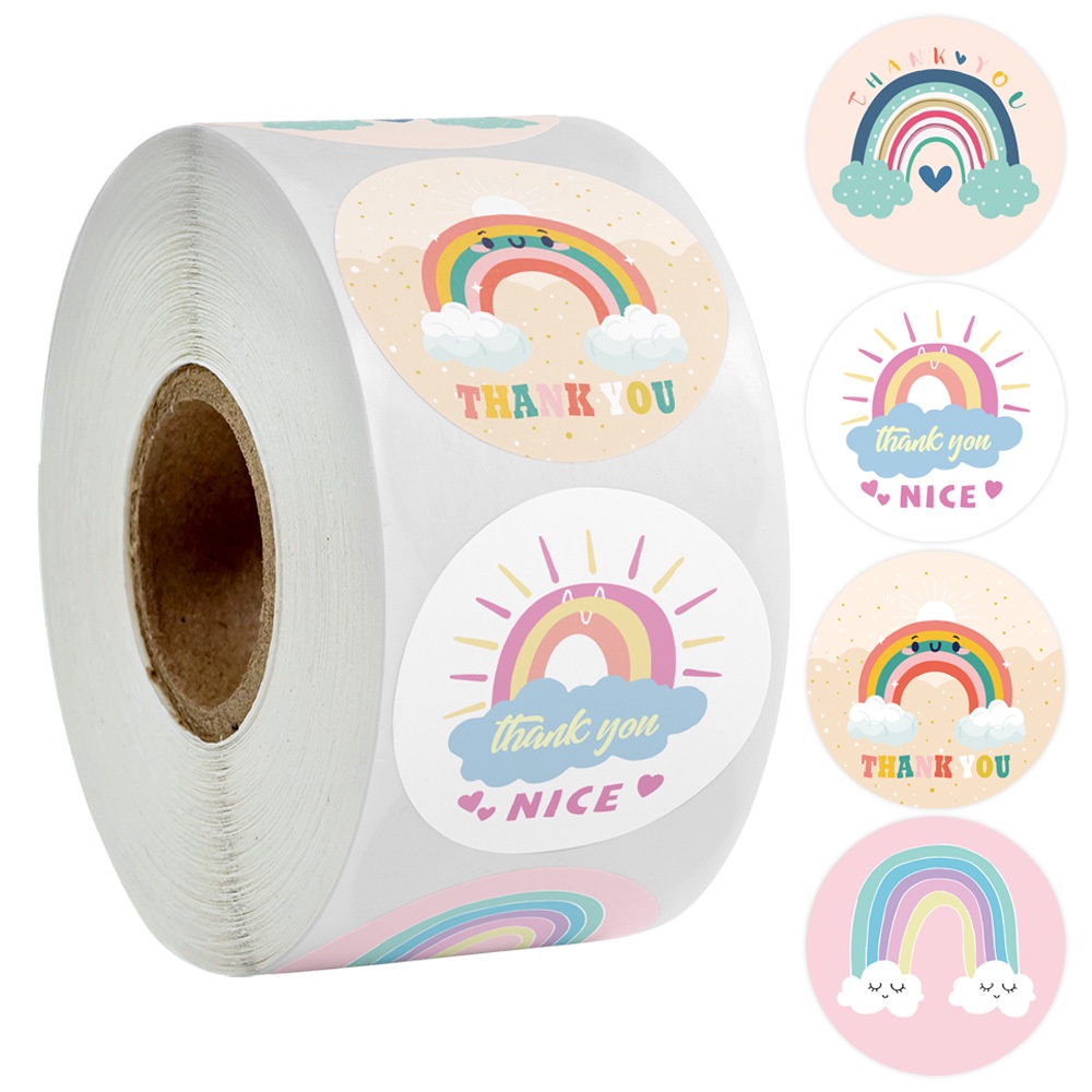 

50pcs Rainbow Thank You Sticker Stiker Terima Kasih Pelangi untuk Online Shop Packing Label Sticker Packaging Seal Segel