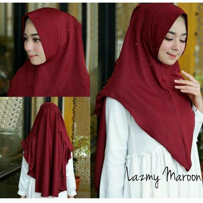 Hijab Kekinian Model Khimar Syar'i Lazmy Pearly Mutiara Tabur Softpad Antem Rempel Plisket Premium