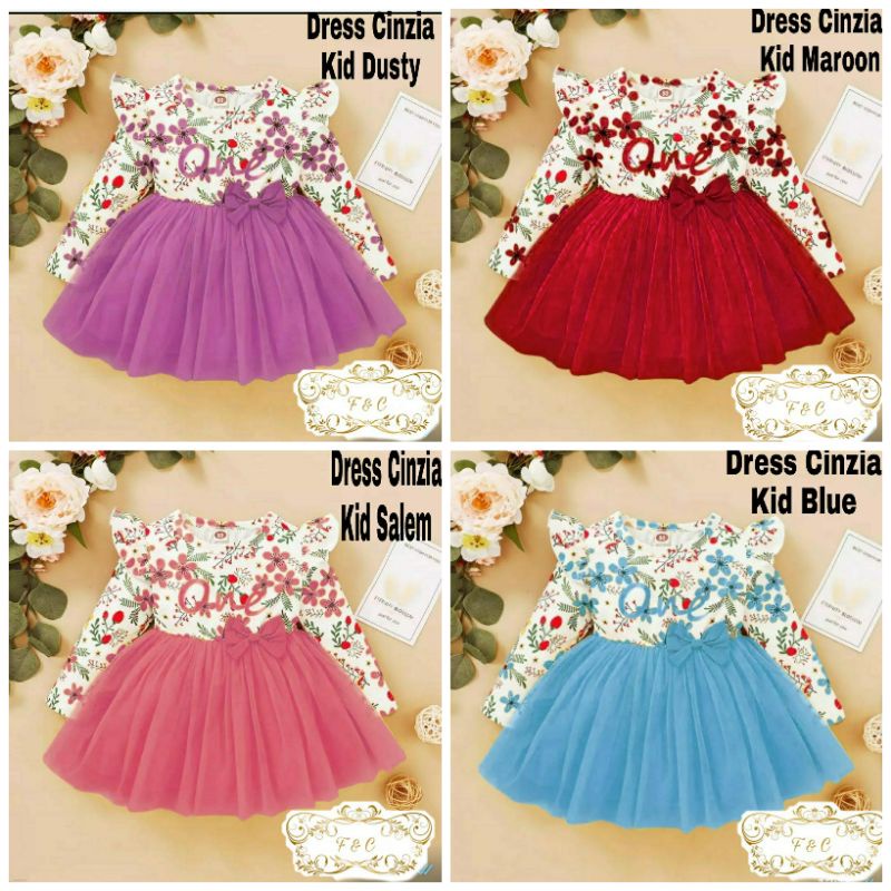 3 UKURAN S M L DRESS CINZIA KID FASHION PAKAIAN ANAK PEREMPUAN BAHAN BABYTERRY KOMBI TILE FURING FEHM