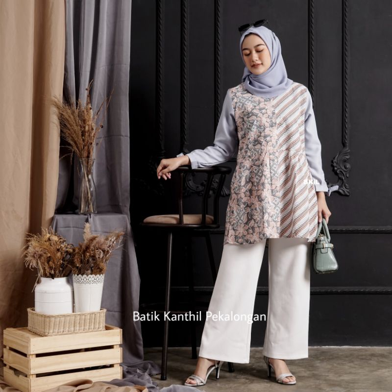 tey-17 Batik wanita ASJ SA HRB026 Kenongo Kemeja Tosca Pendek-BKIL-BATIK KANTHIL-Nisa