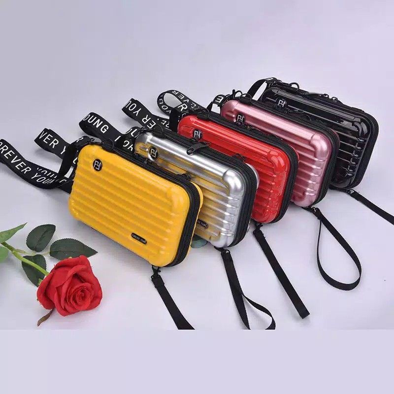 ZS tas slempang koper mini unisex (FY) forever young bahan keras