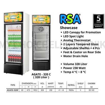 SHOWCASE RSA AGATE 320 4 RAK DISPLAY COOLER KULKAS BY GEA LOW WATT