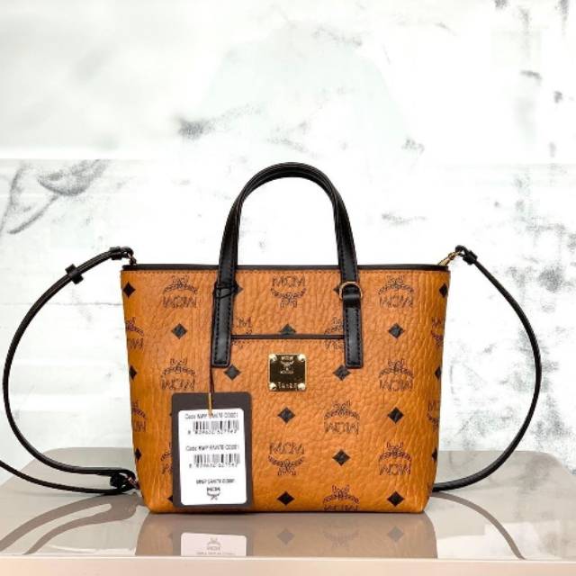 MCM Anya Mini Shopper Bag in Cognac