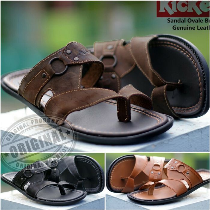 Unik sandal sendal pria jepit slop kulit asli kickers casual formal FC-S76 Diskon