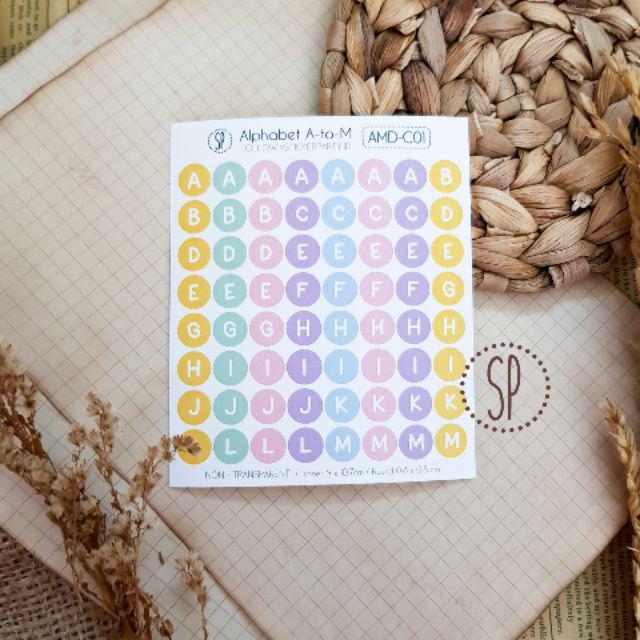 [Sticker Party]  Sticker Alphabet Huruf Abjad Angka Minggu Bulanan Dot 0,8CM Warna Candy-A-M (Not Laminated)