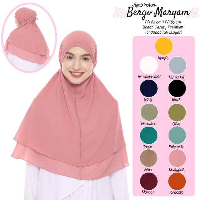 TERMURAHH!!! HIJAB / JILBAB DEWASA - BERGO MARYAM INSTAN 2LAYER - BEST SELLER - BAHAN CERUTY PREMIUM