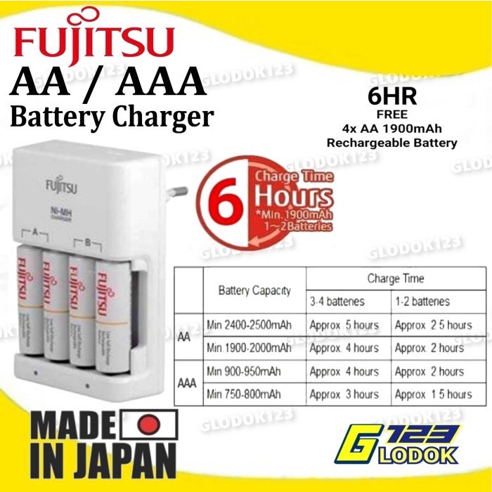 Fujitsu Quick Fast Charging Battery Charger Rechargeable Made In Japan