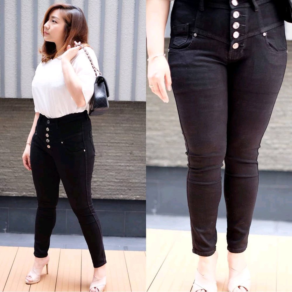 𝐊𝐈𝐑𝐀𝐍𝐈 Celana Highwaist Jeans Wanita Adjustable Non Stret Jeans Highwaist Korean Style