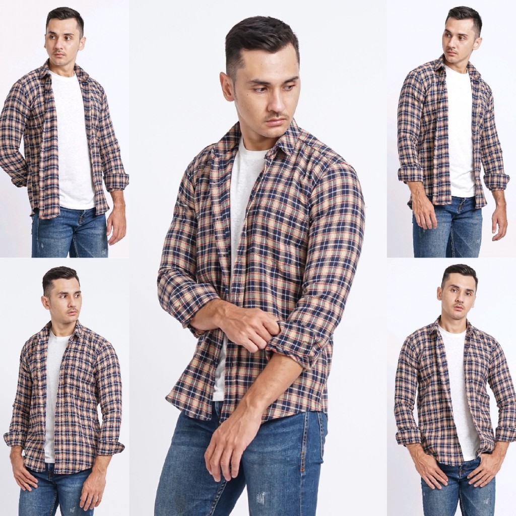 Kemeja Flanel Pria Lengan Panjang Kemeja Motif Kotak Kotak Premium Kemeja Cowok 3