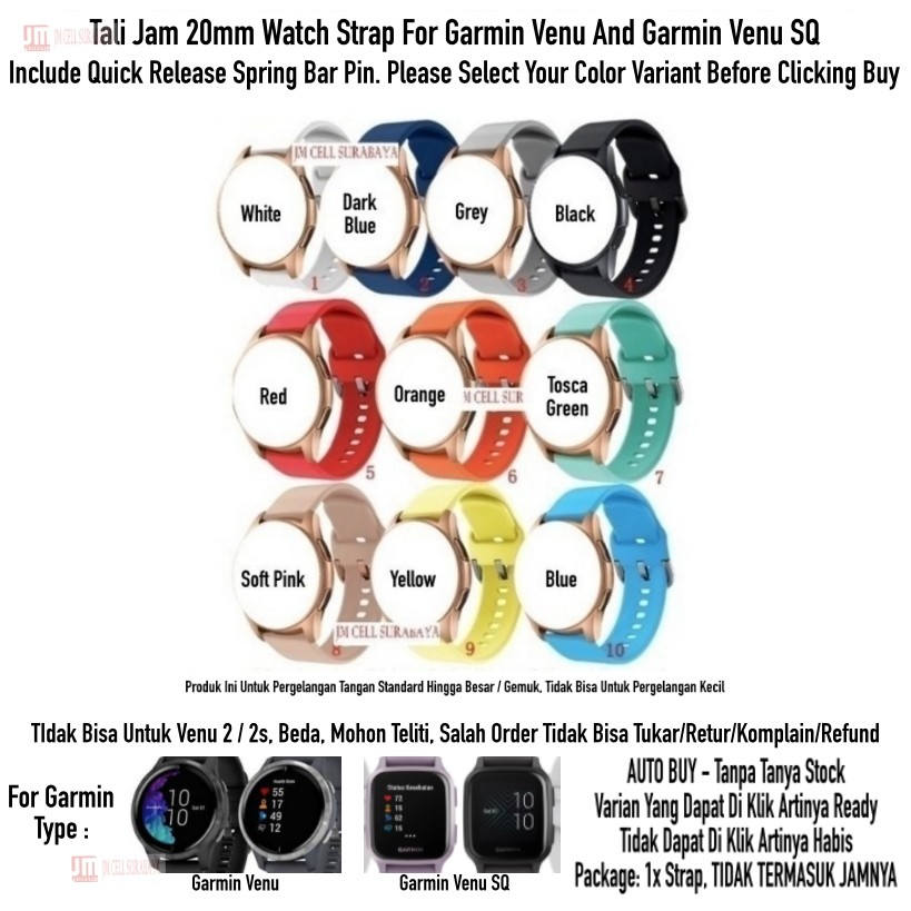 ATL Tali Jam 20mm Watch Strap Garmin Venu / Venu SQ - Rubber Active Large Panjang