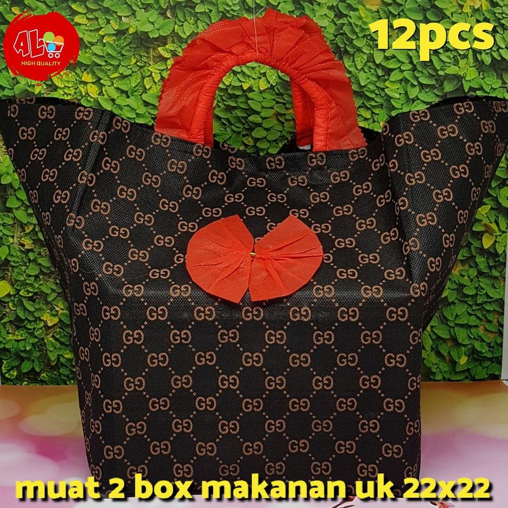 

12Pcs Tas Kain Spunbond Pita Tebal Utk 2Dus Nasi 22X22 Box Hajatan Syukuran Parcel Goodie Bag