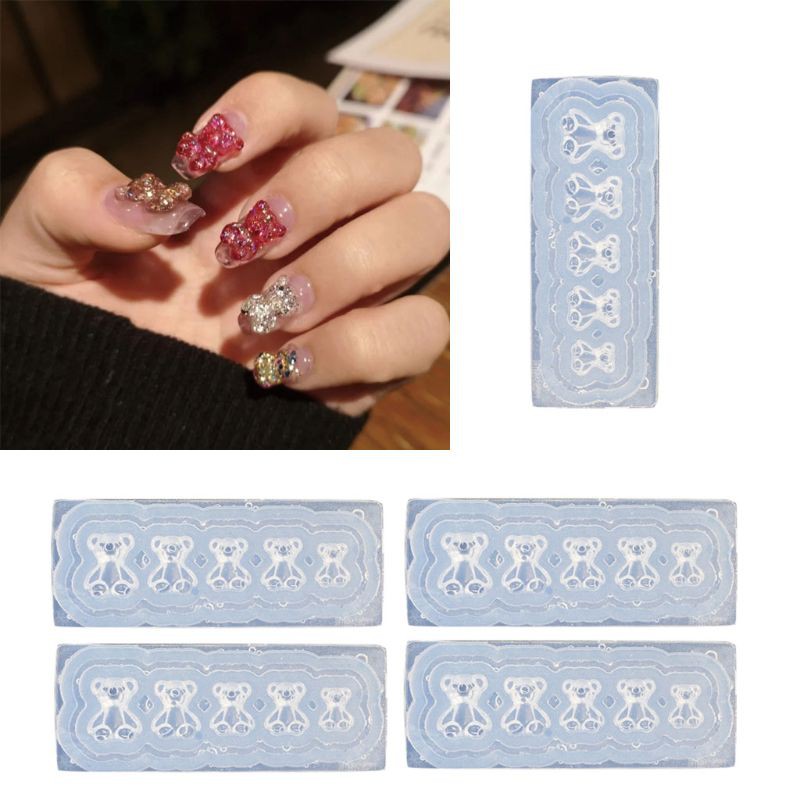 Moonlight 5pcs / Set Cetakan Resin Bentuk Beruang Gummy Bear Mini Bahan Silikon Untuk Nail Art