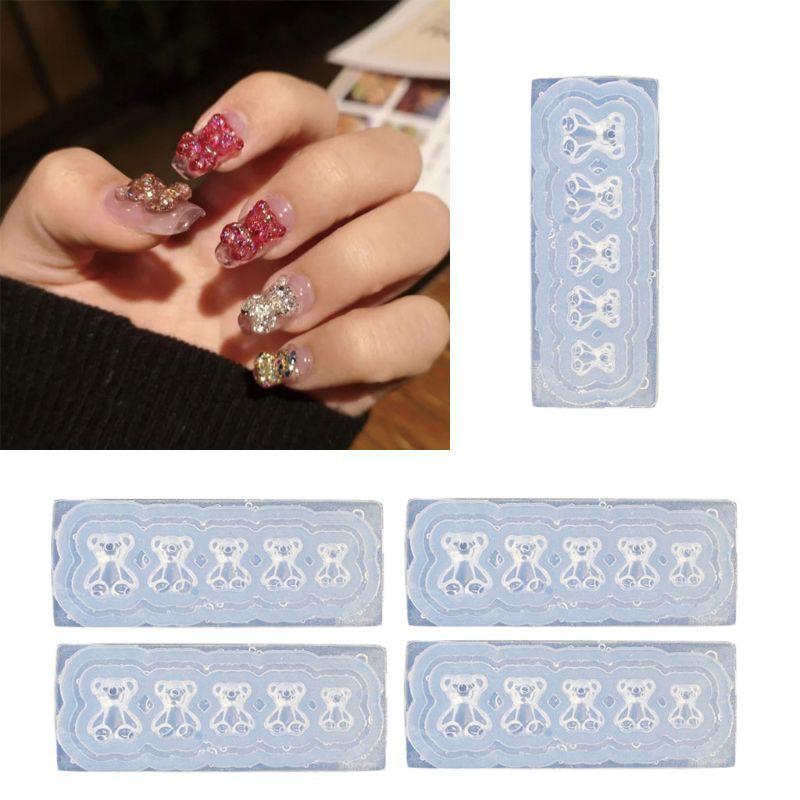 Moonlight 5pcs / Set Cetakan Resin Bentuk Beruang Gummy Bear Mini Bahan Silikon Untuk Nail Art