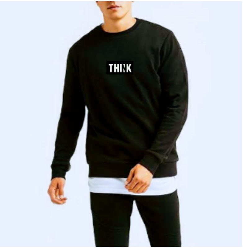 Sweater Hitam Unisex Sweater Hitam Cewek Cowok Sweater Fleece Pria Wanita