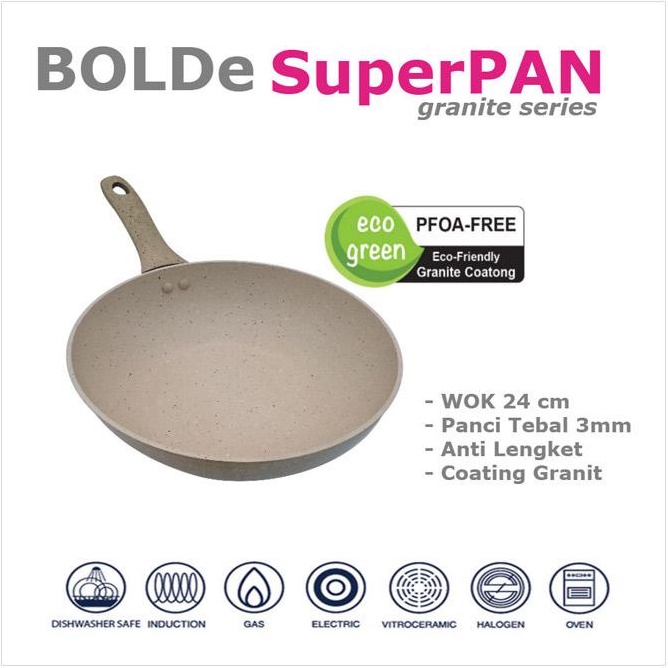 Wajan Penggorengan BOLDe Super Pan Wok Pan Granite 24 CM Beige Wajan Goreng Panci