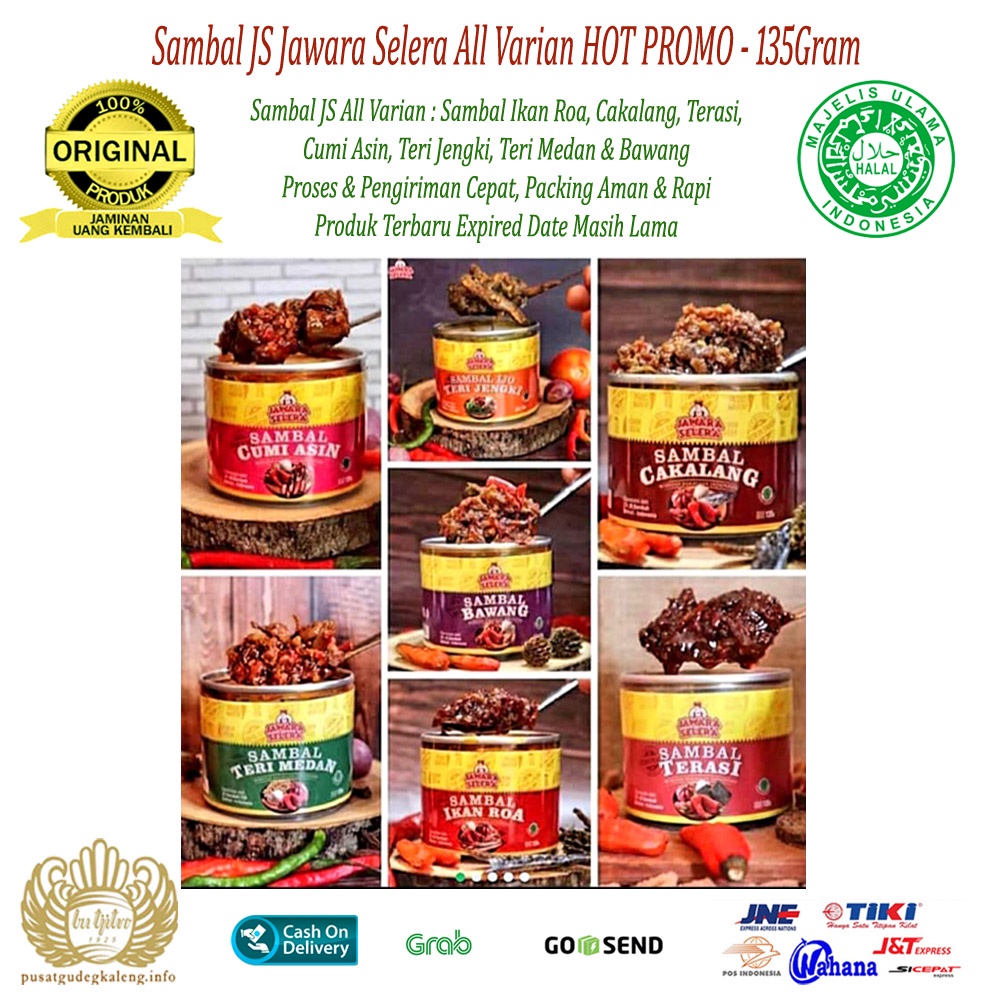 Sambal JS Jawara Selera All Varian HOT PROMO - 135Gram ll ROA II CAKALANG II BAWANG II CUMI ASIN II TERI MEDAN II TERI JENGKI II TERASI