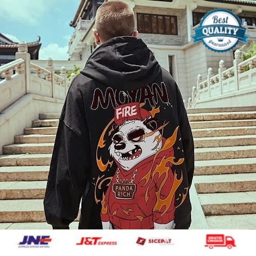 Jaket hoodie custom unisex motif panda fire warna keren