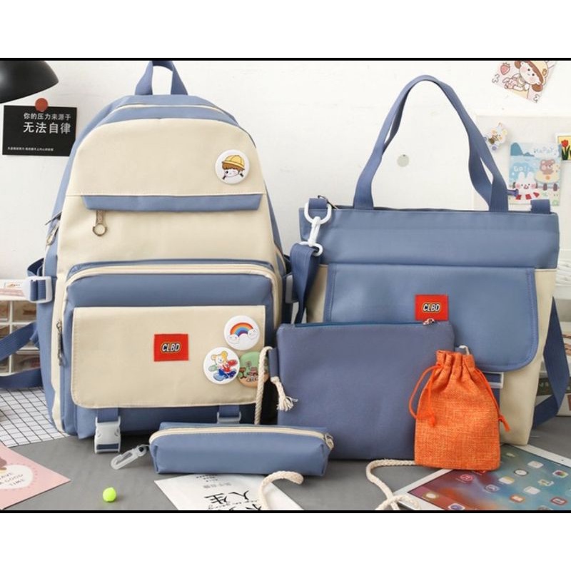 Backpack Korean style  tas ransel import set 5 in 1. Tas punggung wanita.  Tas sekolah
