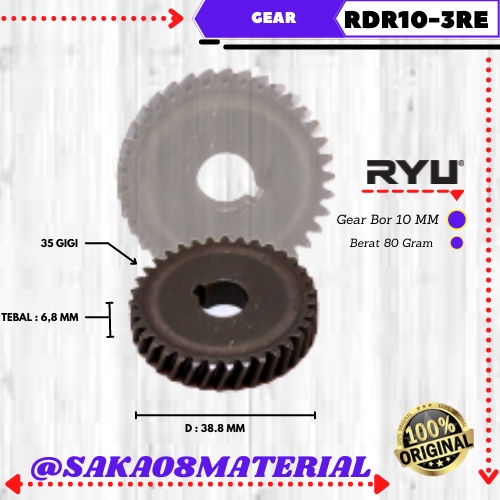 RYU Gear Spiral Bevel Gear Bor 10 MM Tipe RDR 10-3RE  Original Terbaru Gigi Nanas  Gear Bor 10 mm Su