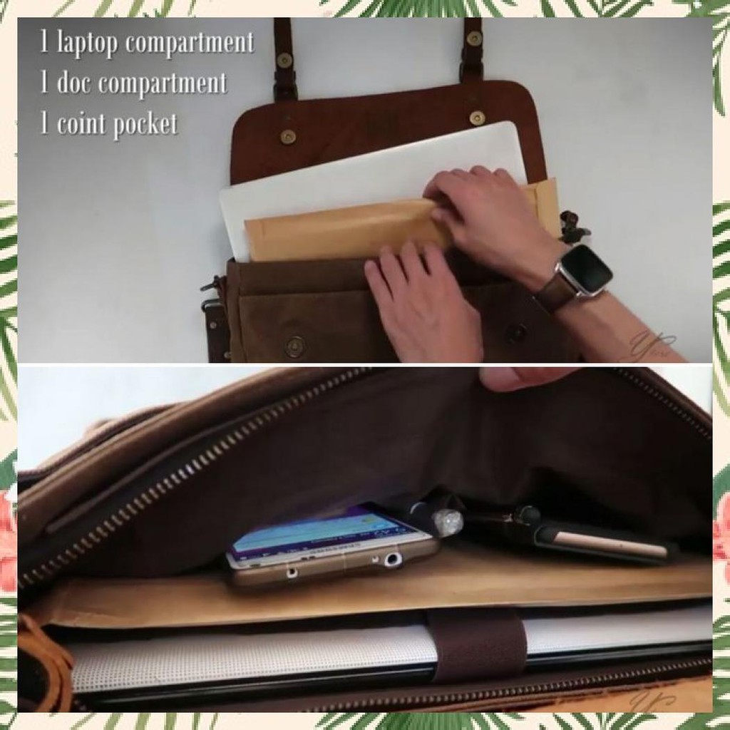 Tas Kerja/Tas Kantor Pria+ T4 Laptop (Kulit Asli Premium) -Birmingham- - Coklat