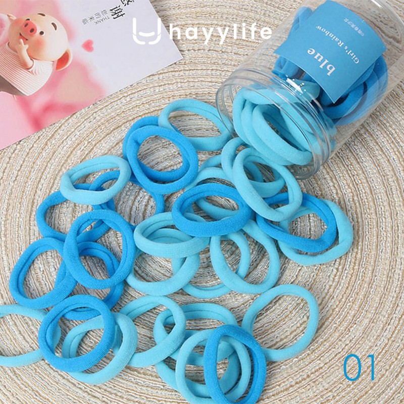 HAYYLIFE Ikat rambut nylon 50pcs / karet rambut kemasan toples  HL-BBA514-Biru