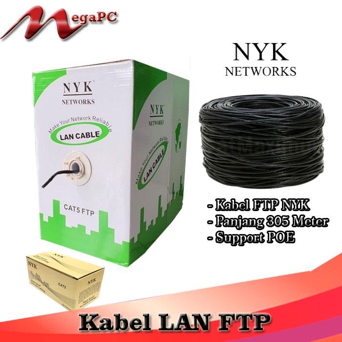 Kabel Lan FTP cat 5 305 meter NYK + RJ45 1 dus