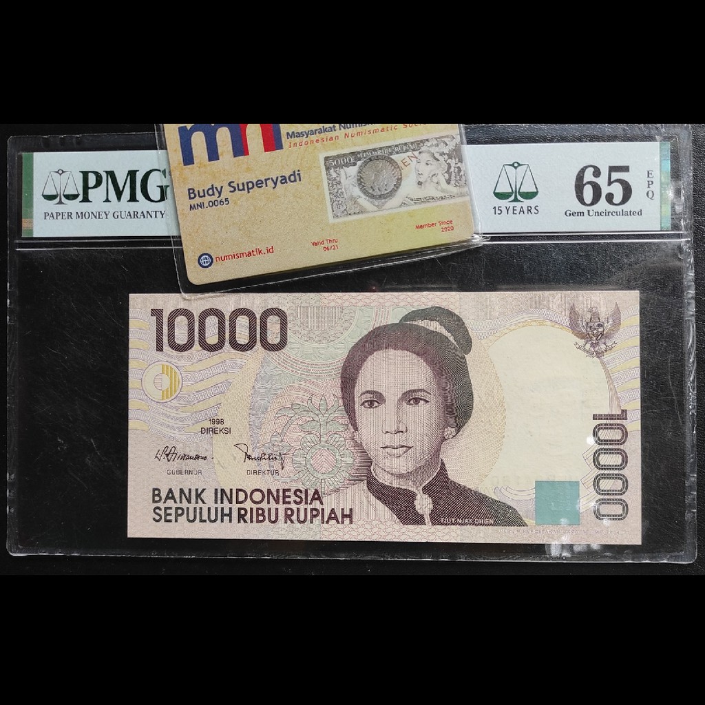 Uang Kertas Indonesia Rp 10000 1998 Tjut Njak Dhien UNC PMG 65 EPQ